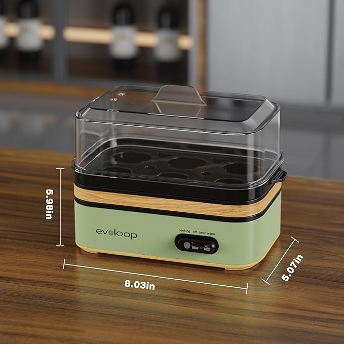 Rapid Egg Cooker Electric 6 Eggs Capacity, Soft, Medium, Hard Boiled, Poacher, Omelet Maker Egg Poacher With Auto Shut-Off, BPA Free (Green)