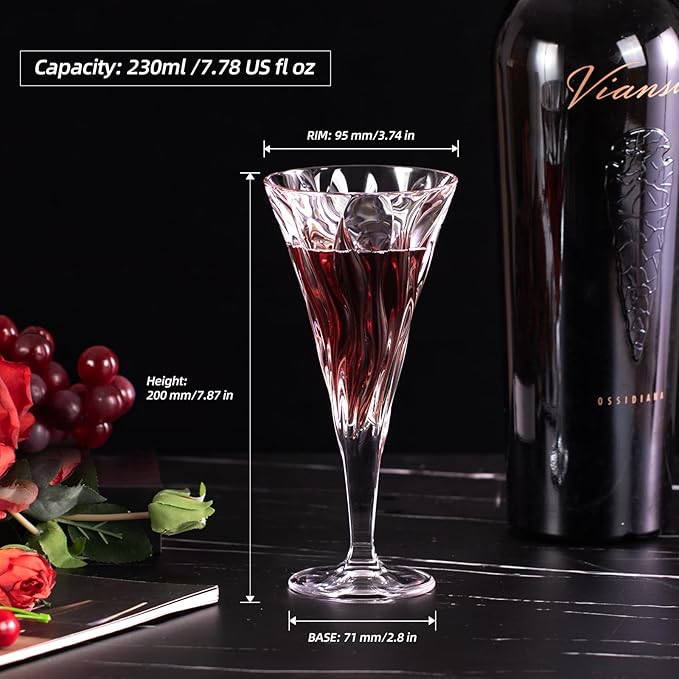 KAMMAK Wine Glasses Set of 2, 7.8 oz Hand Blown Crystal Bordeaux Wine Glasses, Thin Rim & Long Stem, Perfect for Red & White, Daily Use, Wedding Anniversary or Birthday Gift with Gift Box, Bamboo