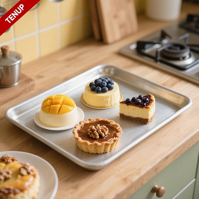 TENUP 6 Pack Aluminum Half Sheet Pan, 18" x 13" Heavy Duty Commercial Baking Tray Reinforced Rim, Warp-Resistant Rust-Free