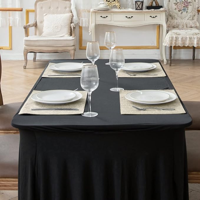 Linen Type Fabric Placemats Set of 8, Machine Washable, Heat Resistant, Wrinkle Free Thick Polyester Kitchen Place Mats for Dining Table (Beige)