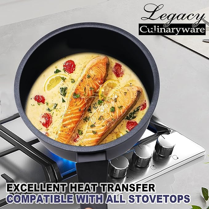 Nonstick Sauce Pan with Lid,1.5Qt & 2Qt Set, PFOA Free,Kitchen Pots Induction Pot,Black