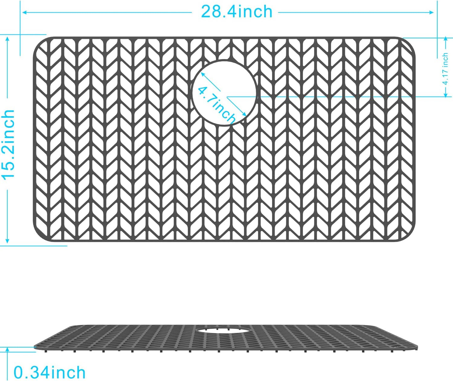 GUUKIN Sink Protectors for Kitchen Sink - 28.4"x 15.2" Silicone Kitchen Sink Mat Grid for Bottom of Farmhouse Stainless Steel Porcelain Sink with Rear Drain（Grey）, 2815B