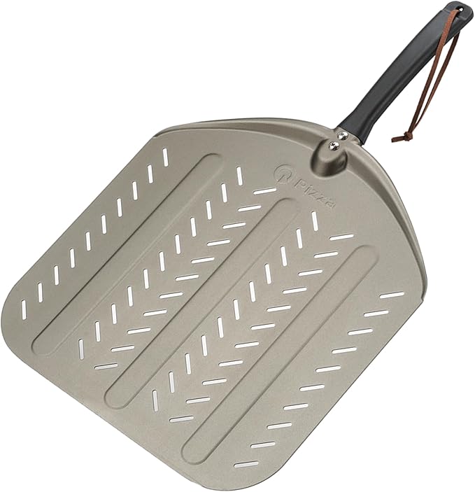 Q Pizza Perforated Pizza Peel 14", Non-stick Pizza Turning Paddle Pizza Oven Accessory, Extra Large Metal Pizza Spatula for Grill Oven Baking Bread Pastry Dough Pie Cake, Aluminium PT204