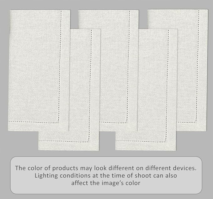 Ruvanti Premium Linen Napkins Set of 6-20x20 Inch, Classic Hemstitch, Mitered Corner Cloth Napkins ‎- Soft, Elegant Dinner Napkins Cloth Washable for Weddings, Parties, Everyday Use - Ivory