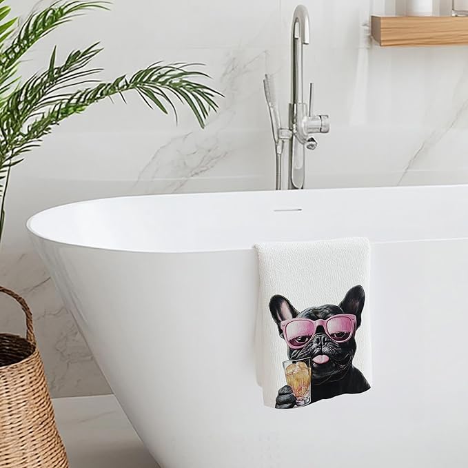 Cabana Bro Funny Cocktail Black French Bulldog Kitchen Towels, Gifts for French Bulldog Lovers, Frenchie Gifts Dish Tea Hand Towels for Kitchen Bar Cart Decor, Bar Towel for Bartender, 16x24 Inches