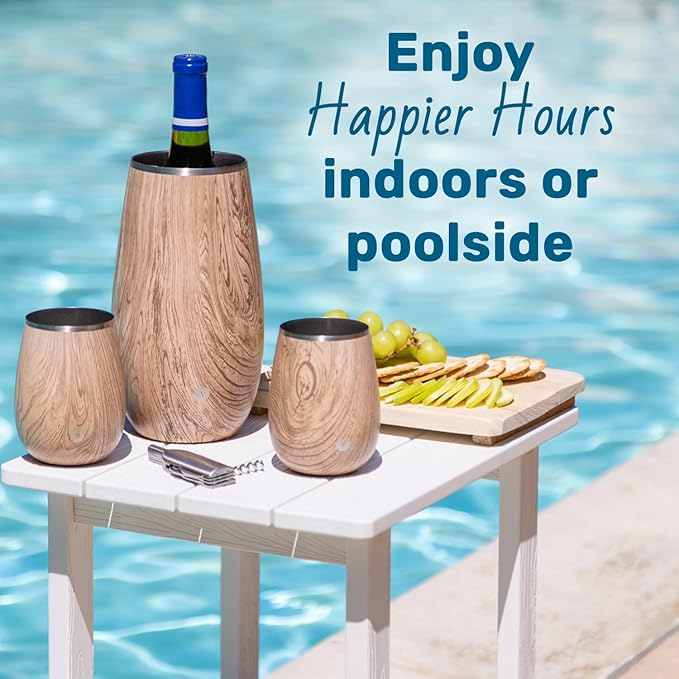 SNOWFOX Premium Vacuum Insulated, Triple Walled, Stainless Steel Wine Chiller w/Optimal fit to keep wine cold longer. Fits most Wine and Champagne Bottles. Non-Slip Silicon Base, Shimmer Gold