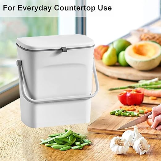 LALASTAR Small Trash Can with Lid, Kitchen Compost Bin for Countertop or Under Sink, Plastic Hanging Waste Basket for RV/Office/Bedroom/Dorm, Mountable, 4L/1 Gal, White