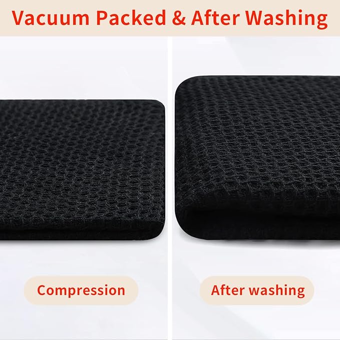 Homaxy 100% Cotton Oversized Waffle Weave Kitchen Dish Towels, Ultra Soft Absorbent Quick Drying Cleaning Towel, 20 x 28 Inches, 8-Pack, Black