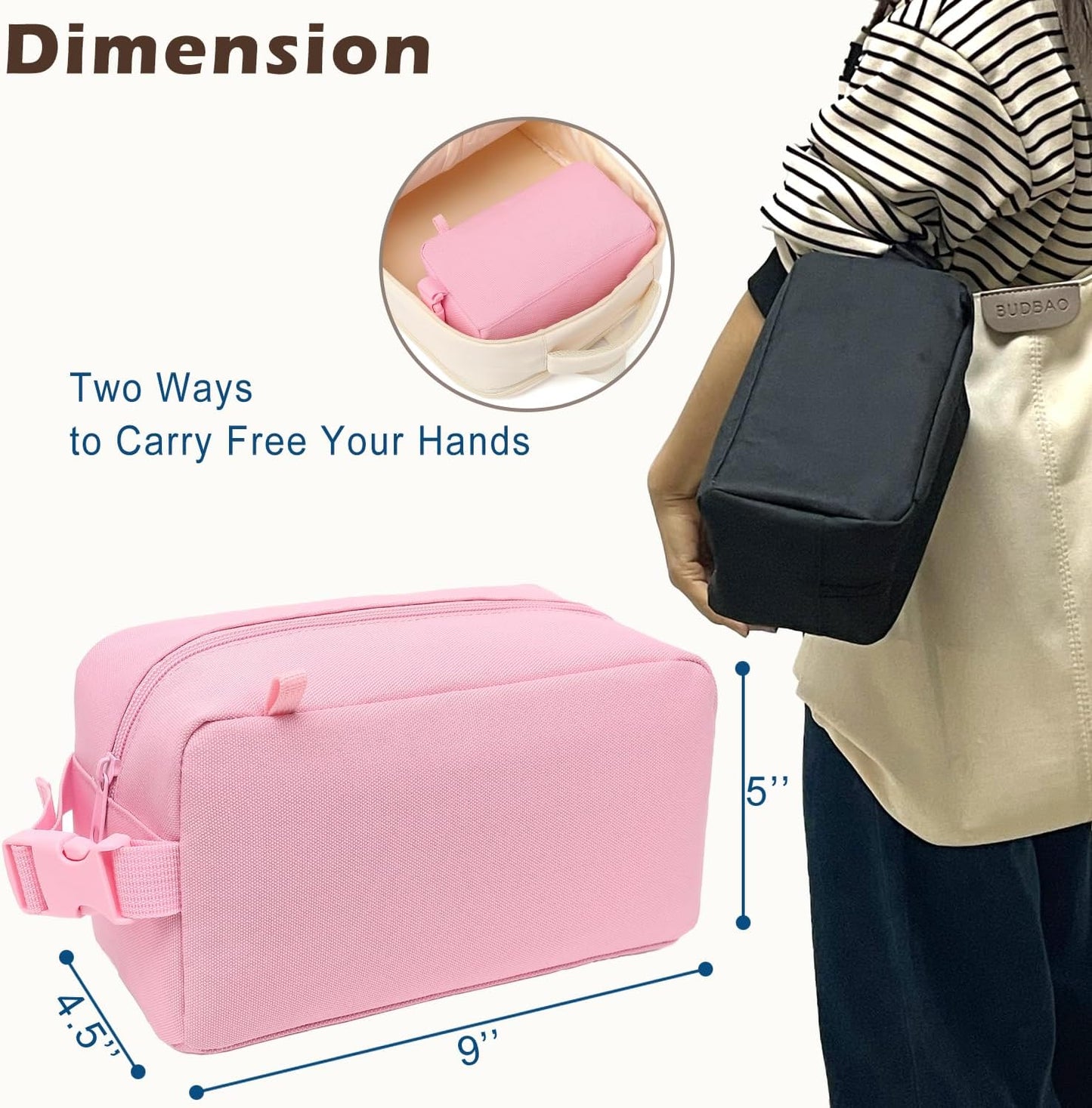 FlowFly Small Insulated Lunch box Portable Soft Bag Mini Cooler Thermal Meal Tote Kit with Buckle for Work, PinkWithBuckle