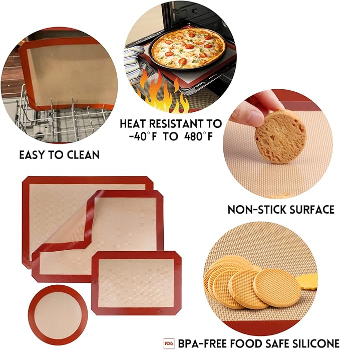 STATINT Non-Stick Silicone Baking Mat, Premium Food Safe - Pack of 4
