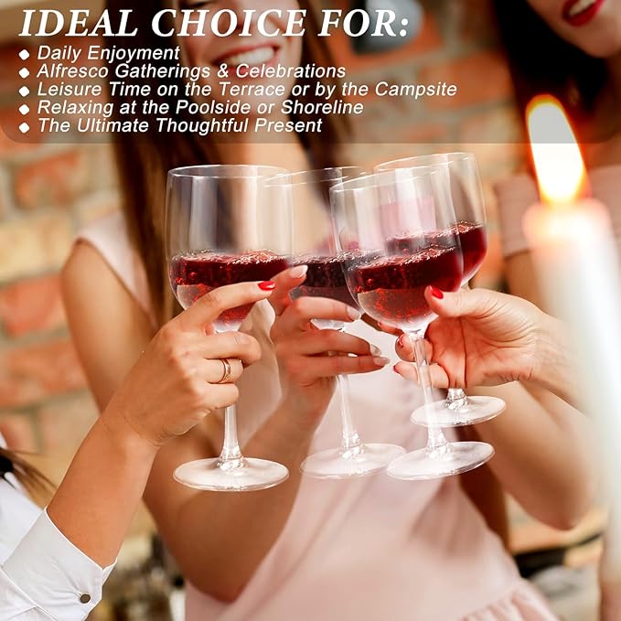 Unbreakable Wine Glasses 16oz - Shatterproof, Reusable, Drink Glassware (Set of 4) For Indoor Outdoor Drinkware Travel, Pool, Camping, Beach, Picnic
