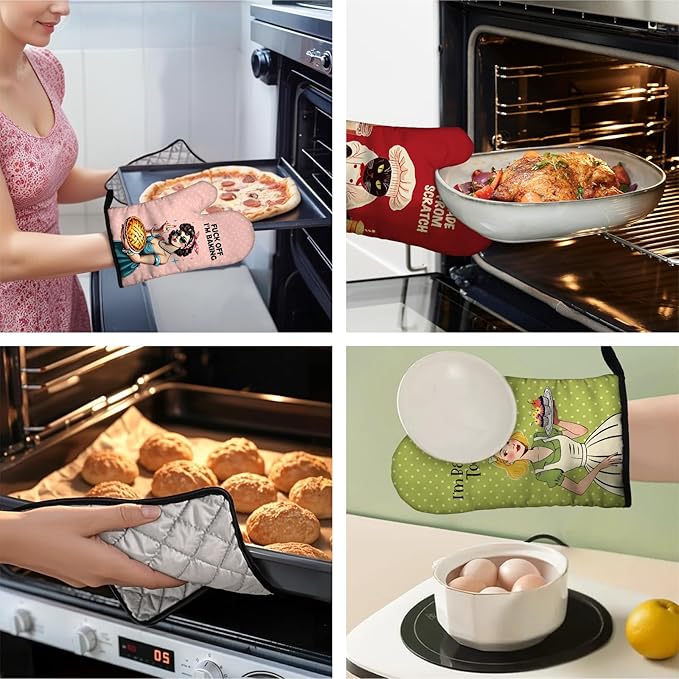 I'm Baked Too, Fun Oven Mitts and Potholders Set, Perfect for Baking Lovers, Bakers, Mom, Wife, Girlfriend Birthday Housewarming Gift, Fashionable Double-Sided Pattern