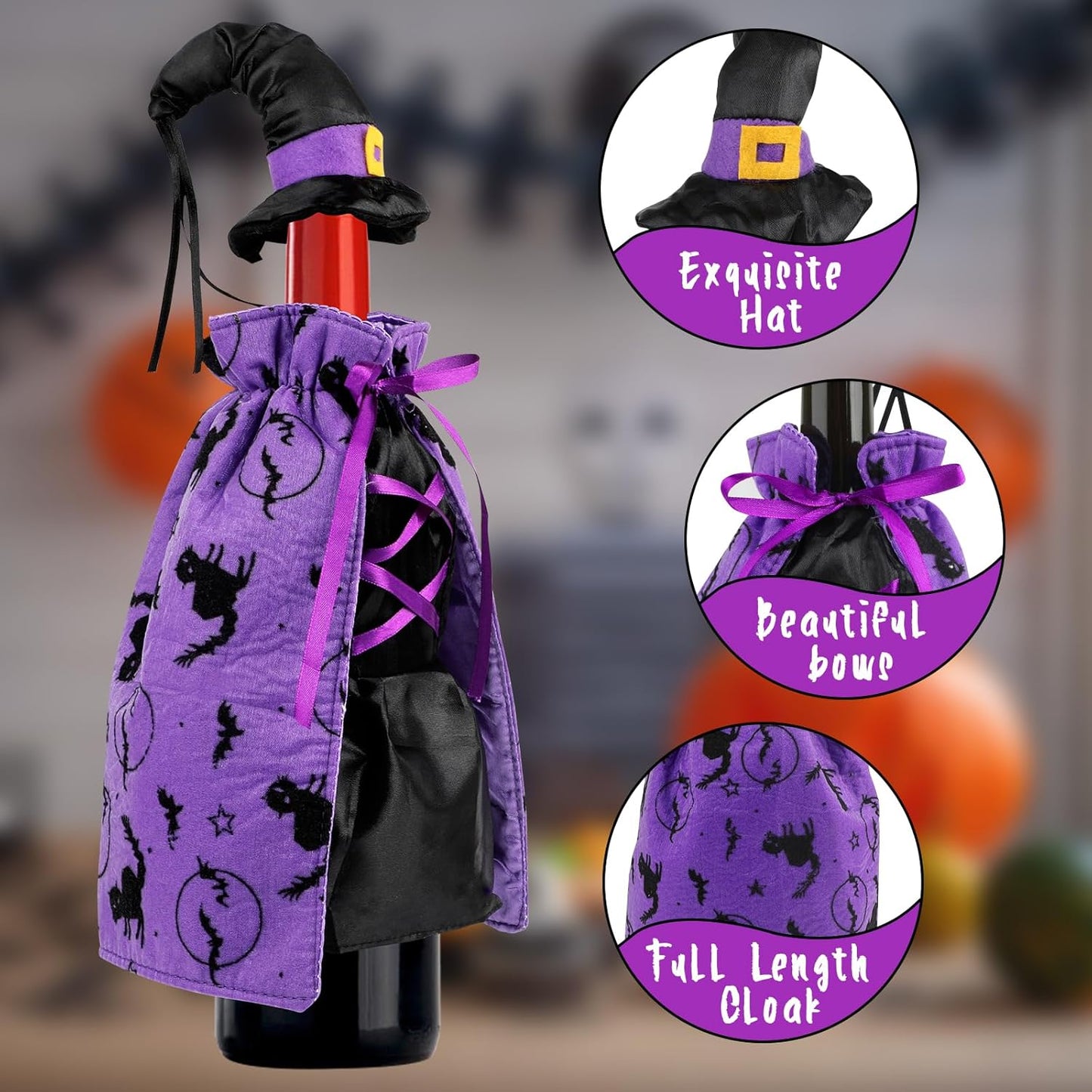 LOMIMOS Witch Halloween Wine Bottle Cover,Non-Fabric Ideal Gift for Hostess Best Party Table Decor (2PCS)