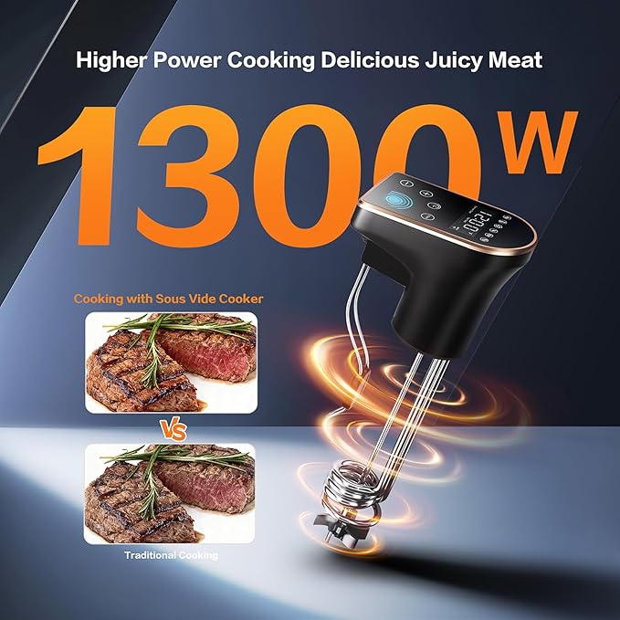 1300W Sous Vide Precision Cooker Machines(2.4G WIFI), IPX7 Full Waterproof Immersion Circulator, New Quiet Brushless Motor, 6 One-Touch Presets, Effortless Gourmet Meals