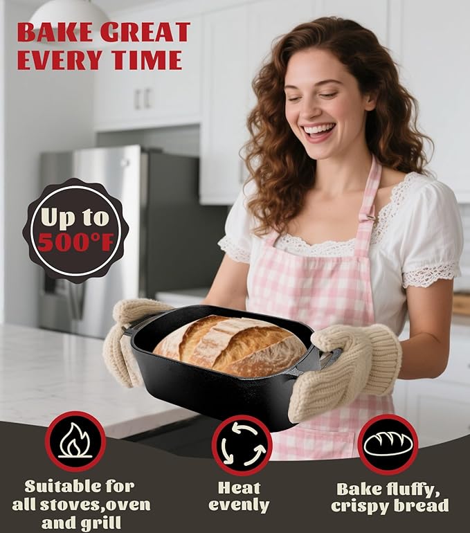 Dutch Oven for Bread Baking-3.6QT Oval Cast Iron Pot Bread Pan with Lid-Sourdough Bread Baking Supplies Starter Kit