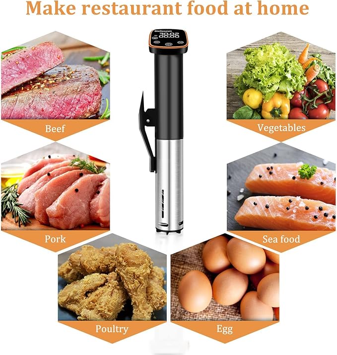 Sous Vide Cooker, Sous Vide Machine 1100 W, Immersion Circulator Precisional Cooker with Touch Control, Accurate Temperature, Ultra-quiet, IPX7 Waterproof, Fast Heating and Time Control