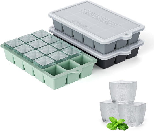 Silicone Ice Cube Tray 3 Pack, HANCELANT Ice Cube Mold, Ice Trays for Freezer with Lid for Whiskey, Baby Food, BPA Free, Easy Release