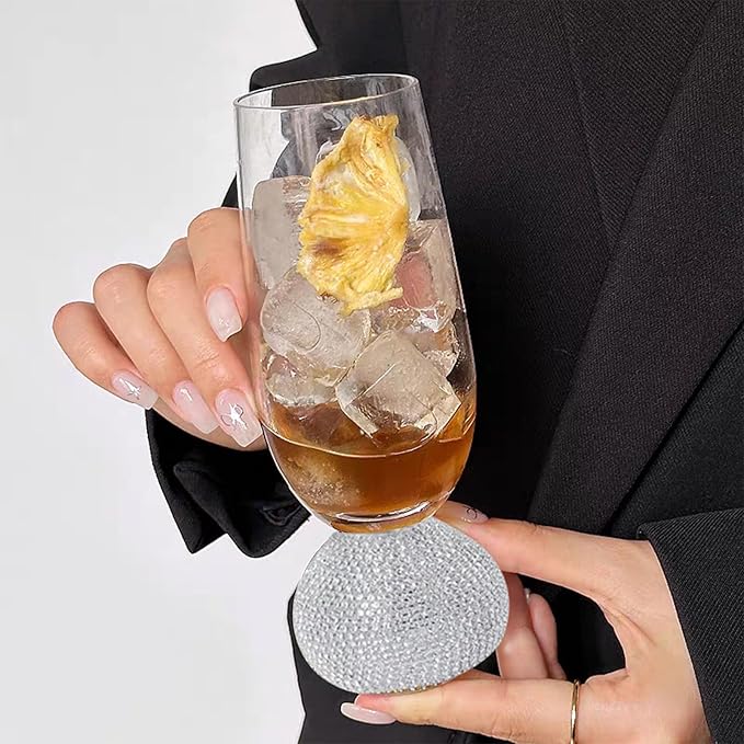 Champagne Flutes set of 4,Stemless Wedding Champagne Glasses,Unbreakable Crystal Fancy Mimosa Glasses,10 Oz Short Handle Champagne Flutes,for Engagement,Bachelorette Party,Birthday(Silver Clear)