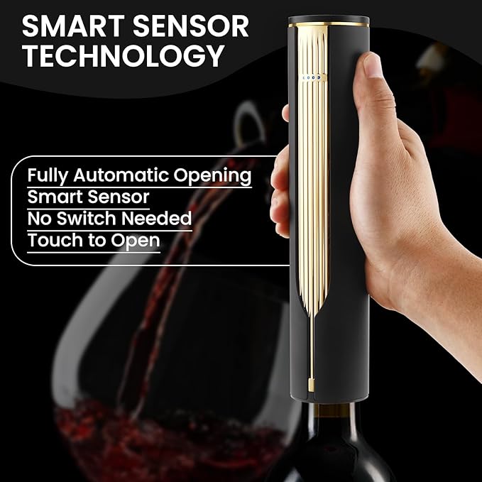 Electric Wine Bottle Opener with Charging Base & Built-in Foil Cutter – Rechargeable Intelligent Touch-Activated Automatic Corkscrew – Luxury Christmas Wine Gifts for Women, Men, Seniors
