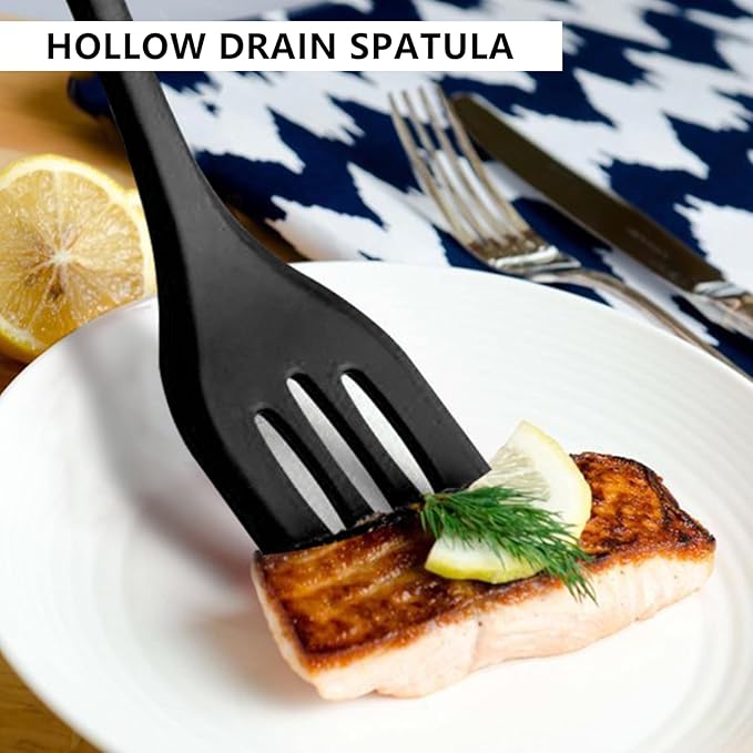 NileHome 4 Pack Silicone Spatula and Grilling Tongs Kitchen Utensils with Silicone Brush Heat Resistant BPA-free Rubber Spatula for Scraping, Baking, Cooking, Mixing-Black