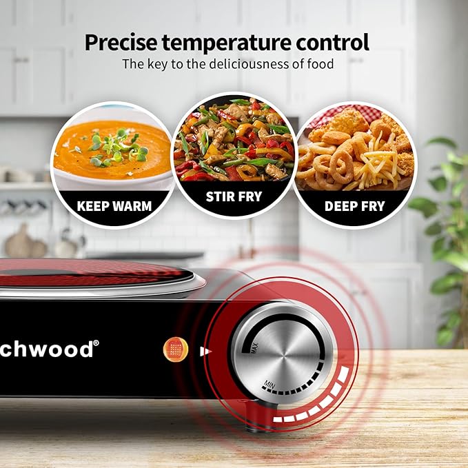 Hot Plate, Techwood Single Burner for Cooking, 1200W Portable Infrared Ceramic Electric Stove with Adjustable Temperature, 7.1” Cooktop for Home/RV/Camp, Compatible for All Cookwares, Black