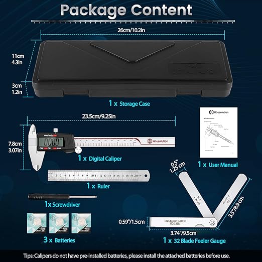 Housolution Digital Caliper 6 Inch, Caliper Measuring Tool with Large LCD Screen, Inch/MM, 4 Measuring Ways, Auto-Off LCD Stainless Steel Micrometer Vernier Caliper for Printing Jewelers Woodworkers