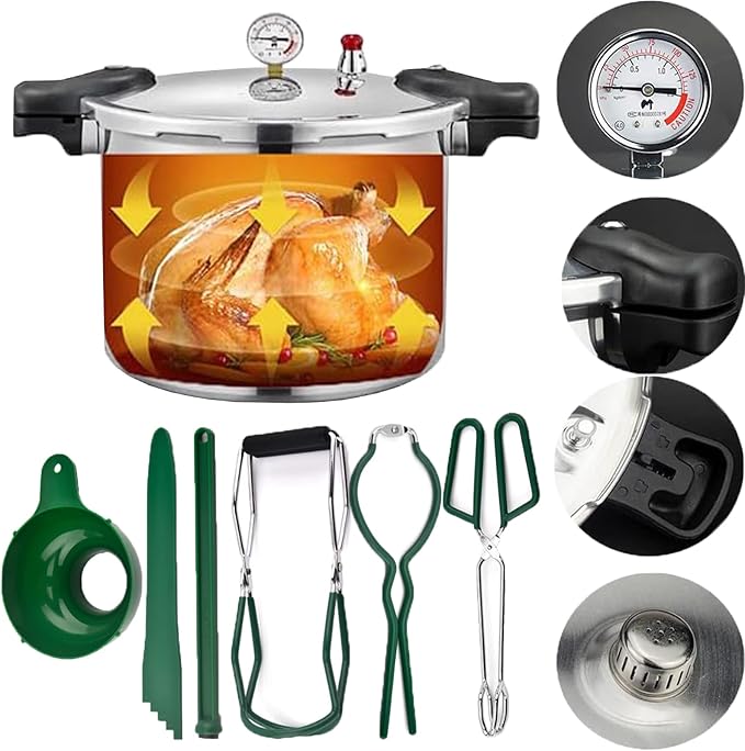 25 Quart Pressure Canner Cooker & pressure canners for canning & water bath canner | Pressure Gauge & Pressure Regulator | Induction Compatible & Pressure release 13 PSI (+/- 5%)