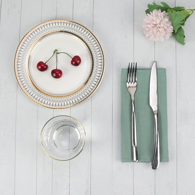 Solid Color Linen Blended Thin Dinner Cloth Napkins - Set of 12 (40 x 40 cm) - for Events & Home Use (Sage Green)