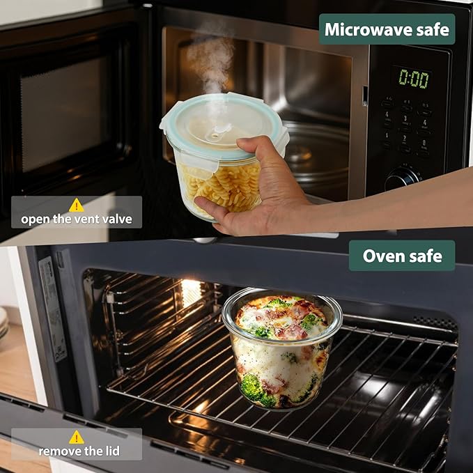 Freshmage 3 Cup Glass Soup Storage Containers with Lids (6 Sets), 23oz Glass Deli Container Heat-Resistant BPA-Free Airtight for feeding the Southern Starter, Microwave, Dishwasher, Freezer Safe