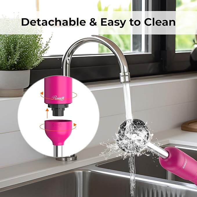 Rosewill 6-in-1 Multi-Speed Cordless Rechargeable Immersion Hand Blender, Heavy Duty Motor - Stick Blender, Beaker, Whisk, Chopper, Dual Beater, Milk Frother - For Smoothies, Baby Food, Soup (Rose)