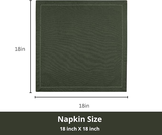 PurpleEssences Set of 12 Hemstitch Cloth Dinner Napkins 100% Cotton - Soft Durable Washable - Ideal for Wedding Christmas Holiday Winter - Perfect Everyday Use Table Linen 18x18 - Olive Green