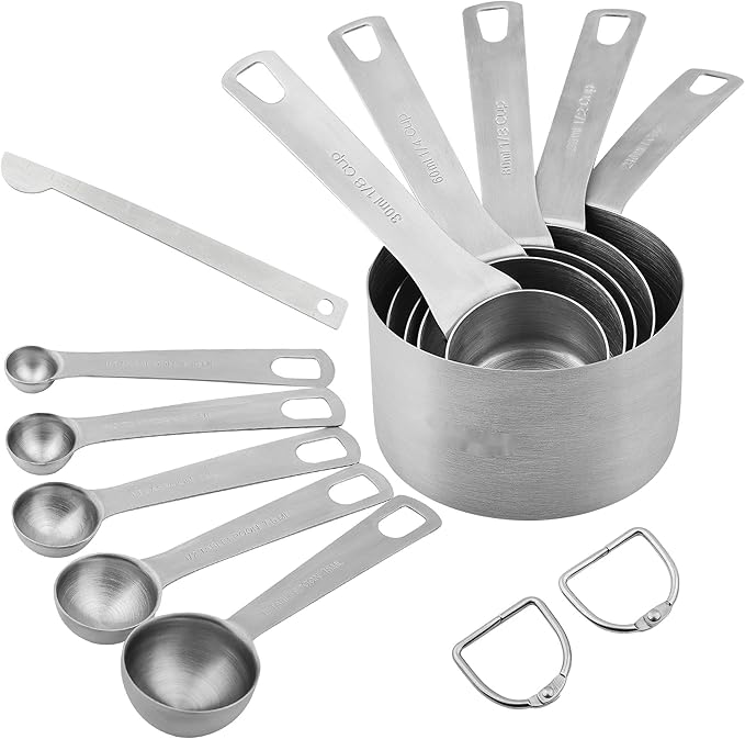 Stainless Steel Measuring Cups and Spoons Set of 11, 18/8 Metal Set with 1/8 Cup