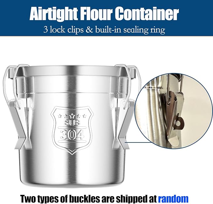304 Stainless Steel Airtight Canister for Kitchen, 1.6Gal Stainless Steel Food Storage Containers with Lids and Sturdy Locking Clamp, Air Tight Containers for Flour Grain Coffee Bean Sugar Tea, 6L