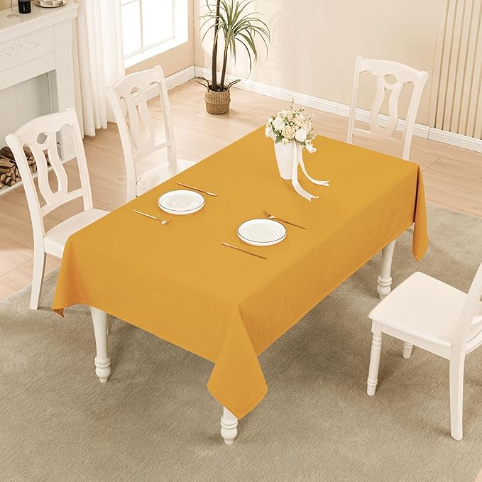 BALCONY & FALCON Rectangle Tablecloth Washable Wrinkle Resistant and Water Proof Table Cloth Decorative Linen Fabric Tablecloths for Dining Parties Kitchen Wedding and Outdoor Use (Gold Orange, 55x95)
