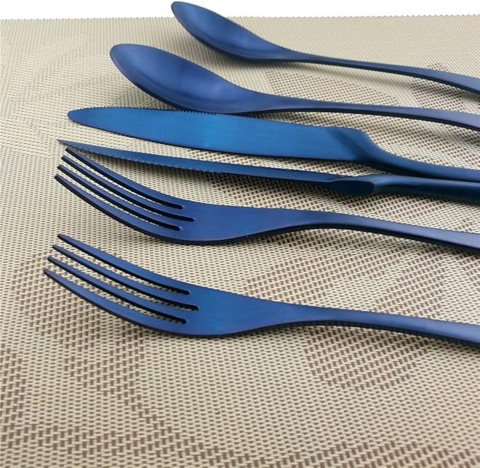 24-Piece Flatware Set,Extra Thick Heavy Duty - 18/10 Stainless Steel Cutlery Sets,High Matte Blue Finish Silverware Flatware Sets Service for 4, Use for Home,Kitchen Utensil Set