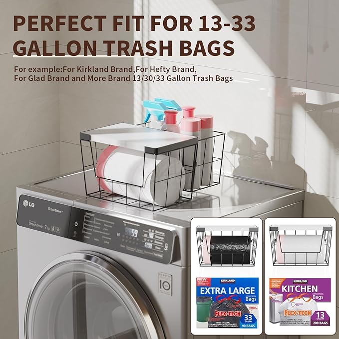 Trash Bag Holder Dispenser 2-Pack, Under Sink Organizer with Wood Lid & Wall Mount, Large Capacity for 13 Gallon Kitchen Trash Bags, Plastic Bag Storage for Laundry Room and Pantry Organization