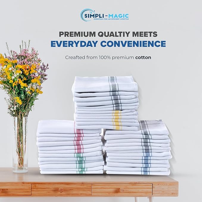 Simpli-Magic Cotton Herringbone Dish Towels, 15"x25" (30 Pack) – High Absorbent Kitchen Hand Towels (Multi-Color)