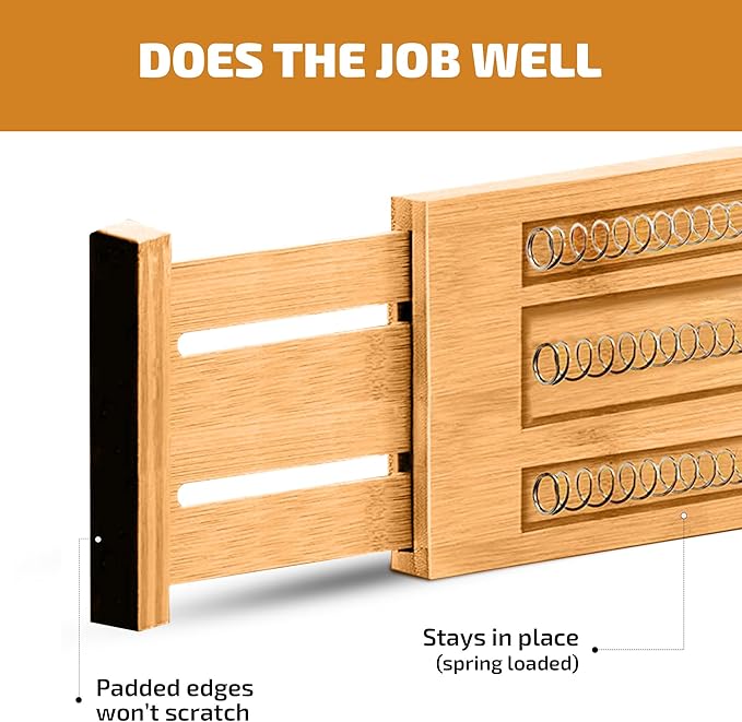 6 Pack Drawer Dividers 6 Inch High, 11”-17" Adjustable Bamboo Organizers Large Expandable Drawer Separators for Cloths, Dresser, Bedroom, Bathroom, Baby Drawer, Office & Kitchen Utensils (Natural)