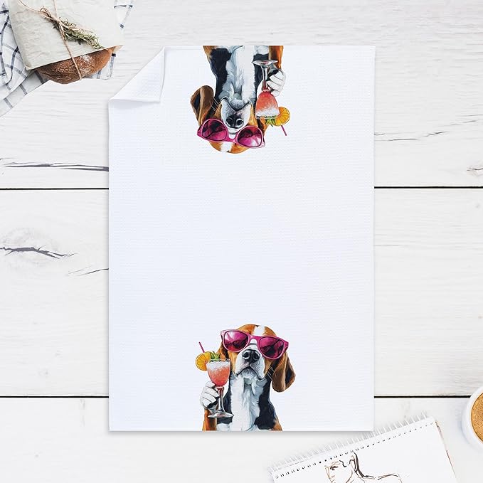 Cabana Bro Funny Cocktail Beagle Dog Kitchen Towels, Beagle Lover Mom Gifts Dish Tea Hand Towels for Kitchen Bar Cart Decor, Gifts for Cocktail Lovers, Bar Towel for Bartender, 16x24 Inches