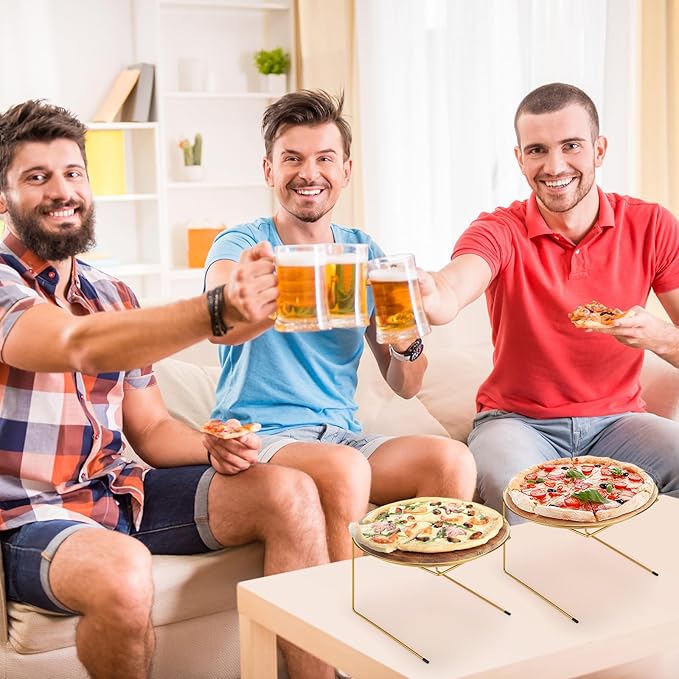 12 Pcs Pizza Stand Set: 4 Metal Stands, 4 Pizza Pans, 4 Spatulas for Weddings, Party(Gold,Classic)