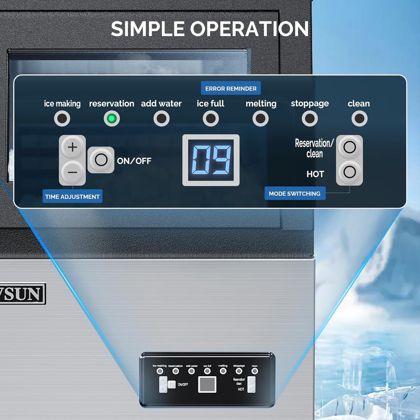 ROVSUN Stainless Steel Commercial Ice Maker Machine, Make 110lbs/24h, 24lbs Storage,Under Counter/Freestanding Automatic Ice Machine for Home Restaurant Bar Cafe