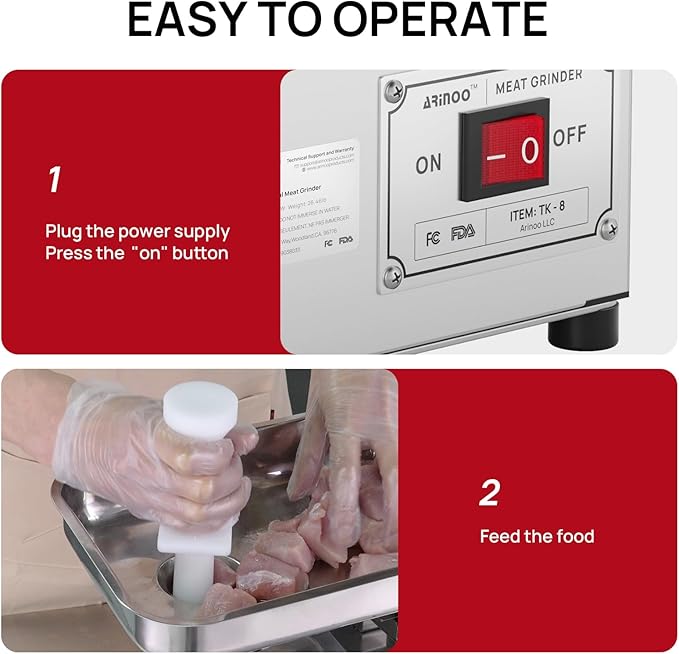 Electric Meat Grinder #8, 0.6 HP Heavy Duty Stainless Steel Meat Mincer, 1500W Max, Includes 2 Blades, 2 Plates & 3 Sausage Stuffing Tubes, Meat Grinder for Home Kitchen & Restaurant Use