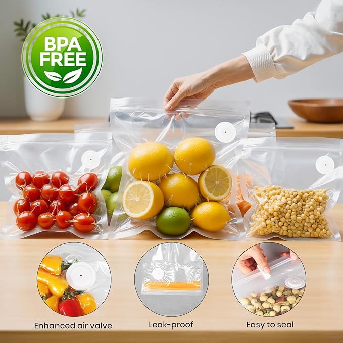 FEPPO Vacuum Sealer Bags for Food, 30 PCS 8.3"×8.7" Reusable Vacuum Seal Bags with Air Valve for Food Storage, Ideal for Freshness Preservation