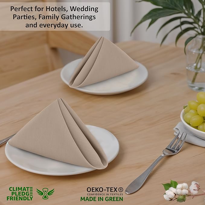 Ruvanti Cloth Napkins Set of 6, 18x18 Inches, 100% Cotton, Washable, Soft & Absorbent, Perfect for Wedding, Christmas, ‎Thanksgiving Dinners - Light Taupe