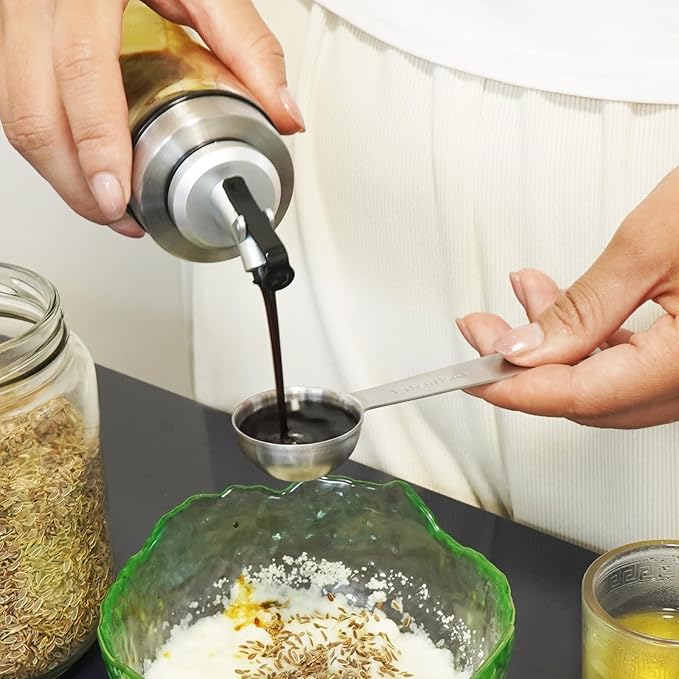 Measuring Spoons, Stainless Steel Measuring Cups Set Ruler & Scraper, 3/4 TSP, 1/8 TSP, 1 TSP, 1/4 TSP, 1/2 TSP, 1/2 Tbsp & 1 Tbsp Small Tablespoon and Leveler for Kitchen Cooking and Baking