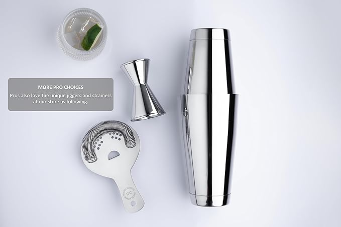 Professional Cocktail Shaker Set – 18/28oz Weighted Boston Shakers with Double Wall Jigger & Hawthorne Strainer | Heavy Duty Stainless Steel, Mirror Polished (Double Weighted)