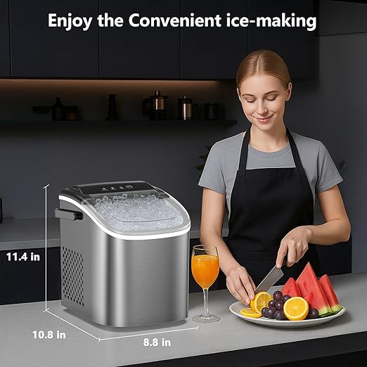 Portable Bullet Ice Maker Machine, One-Click Operation Ice Machine 34LBS/24Hr Production, 6-8 Minutes Quick Ice Making, 1.2L Water Tank, Silver