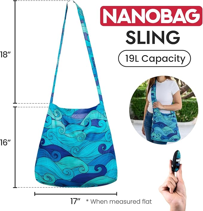 Nanobag Ultra-Lightweight Foldable Sling for Women & Men, Reusable Grocery & Travel Bag, Packable Collapsible Compact Market Crossbody (Sling Psychedelic)
