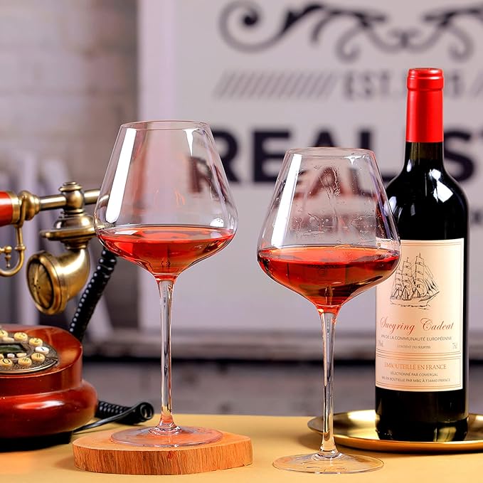 BACLIFE Hand Blown Red Wine Glasses Set of 4 – 23 oz Burgundy Wine Glasses With Long Stem – Large Premium Crystal Wine Glass – Unique Gift for Wedding, Anniversary, Mother’s Day – Clear