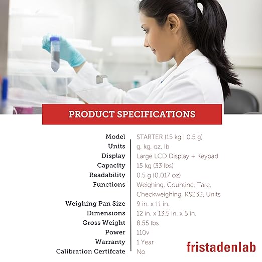 Fristaden Lab Counting Scale for Small Parts | 15 kg x 0.5 g | USA Company | Units: g, lbs, oz, kg